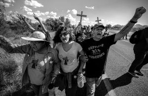 SOA Watch Activists marching toward Border Patrol Checkpoint near Tubac, Arizona, Credit: Steve Pavey